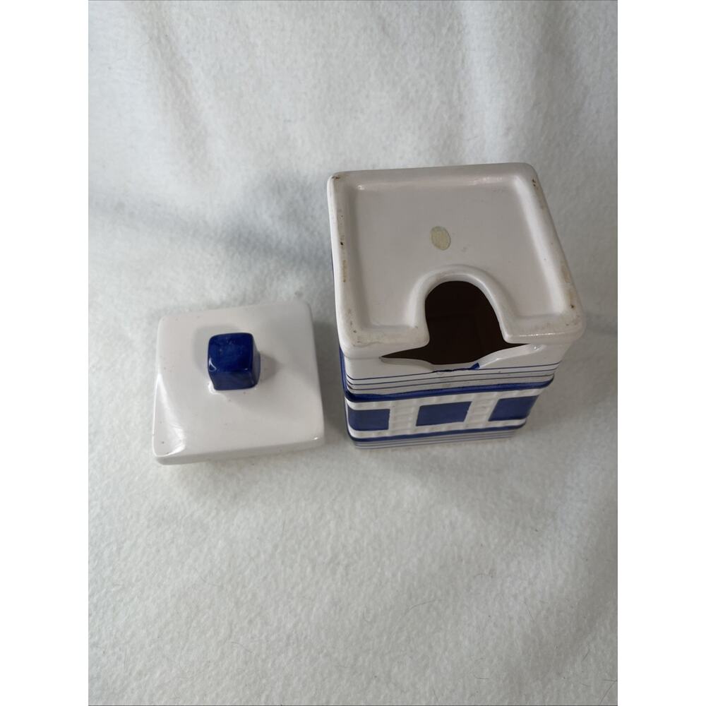 Vtg Tea Bag Holder Ceramic Caddy Blue - Picture 4 of 6